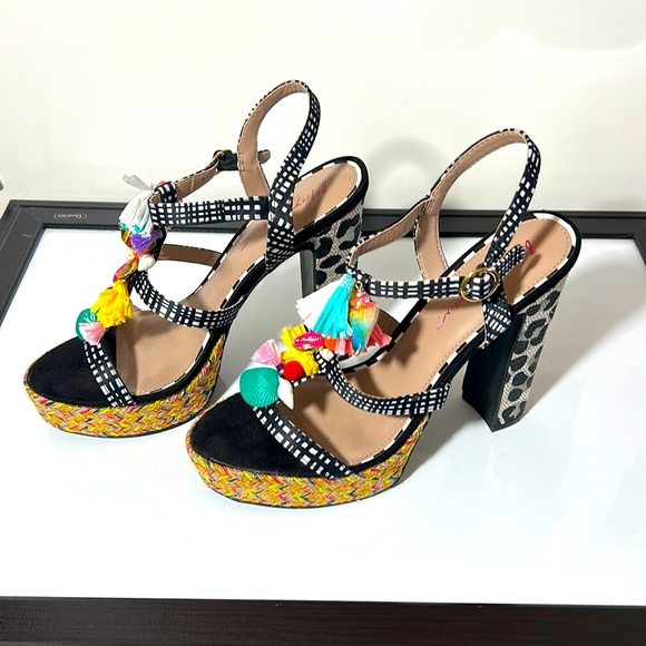 BETSEY JOHNSON MARCY EMBELLISHED ESPARDILLE PLATFORM HEELS SIZE 10 M - Picture 2 of 9